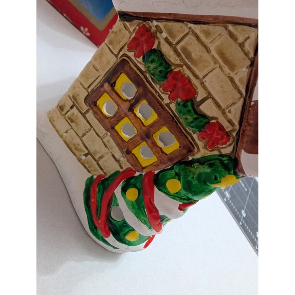 Russ‎ Berrie Snow House Votive Candle Holder w/ box 1980s Holiday Christmas vtg